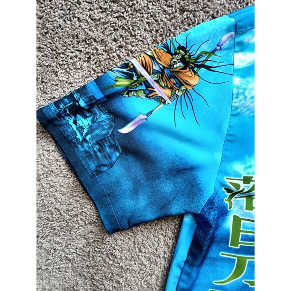 Japanese Anime Shirt Mens Large Button Blue Short Sleeve - Picture 6 of 11